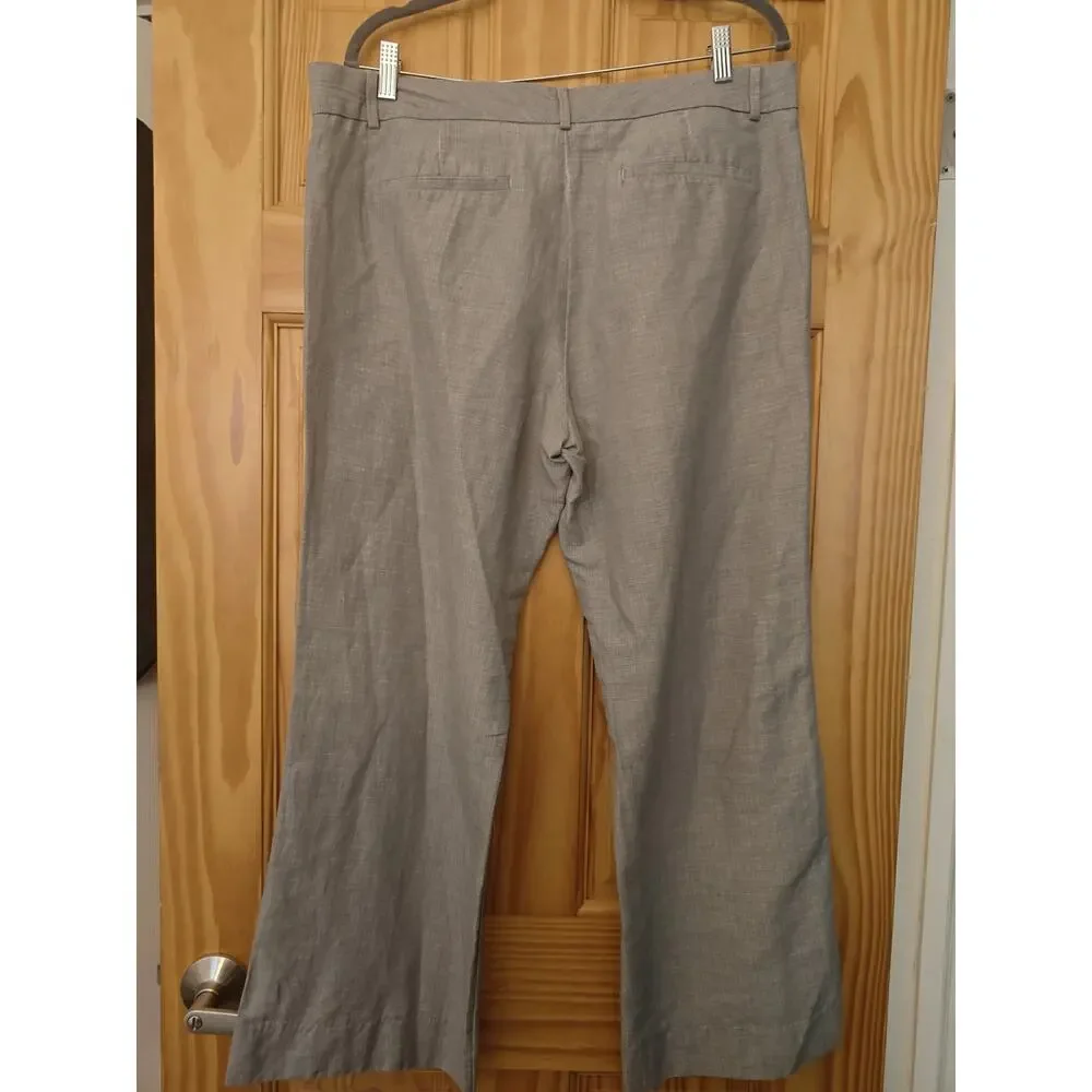 Banana Republic Harrison Slate Gray Linen Wide Leg Trouser Pants Size 14 Career